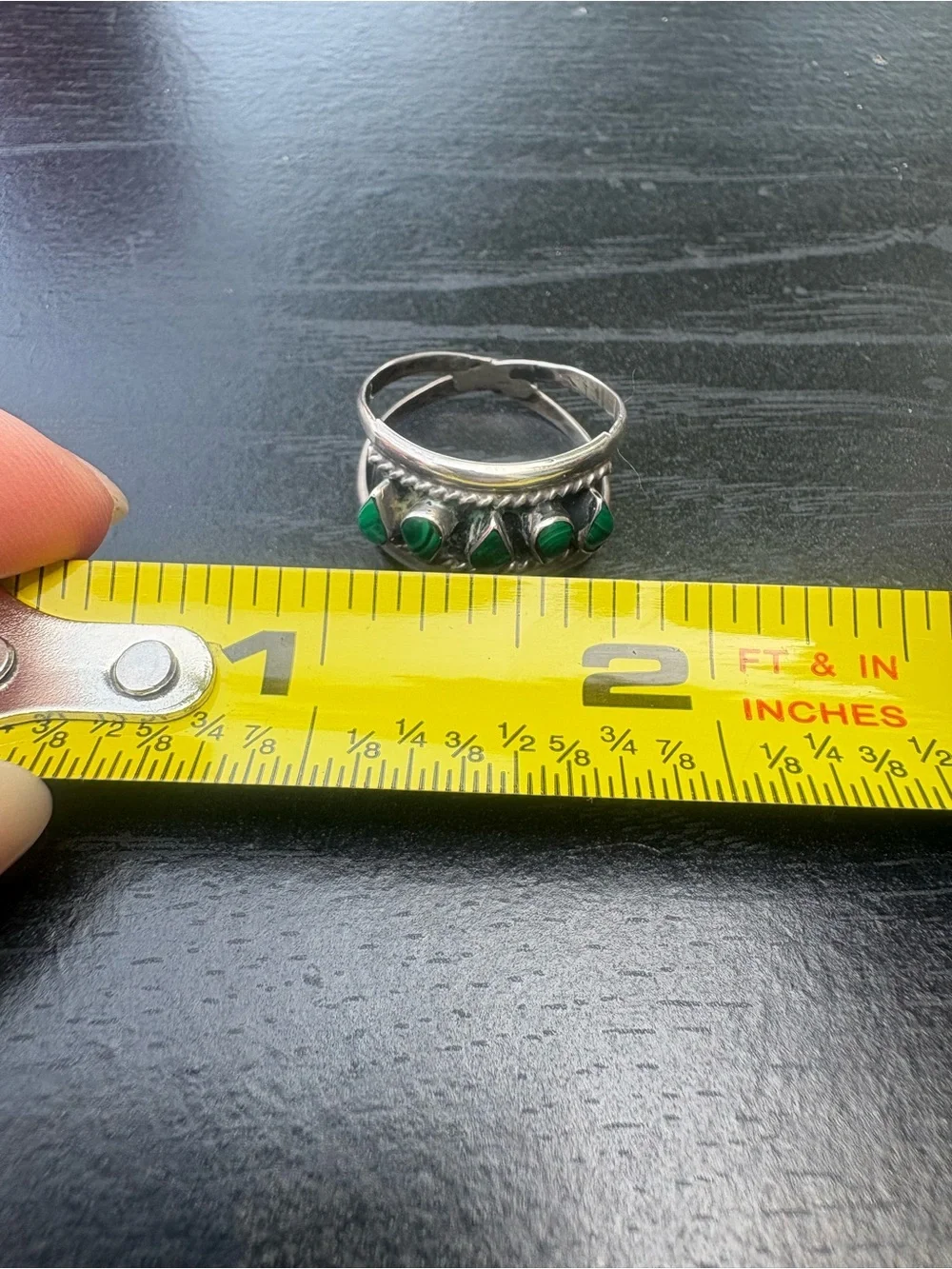 Vintage Navajo Sterling Silver Green Malachite 5 Stone Inlay Ring - Size 8.5